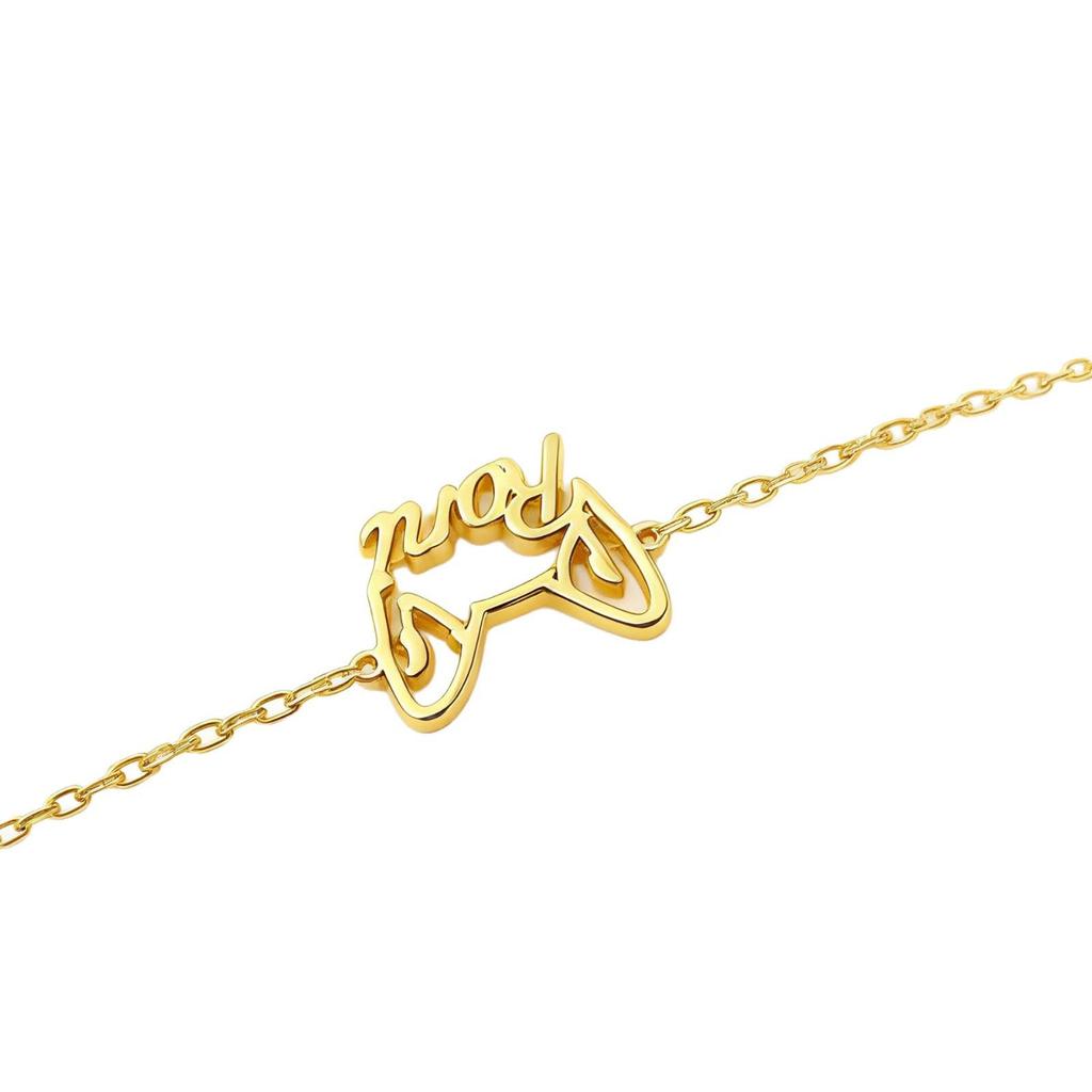 Custom Pet Name Bracelet with Hollow Cat & Dog Ears - Stainless Steel Titanium Jewelry