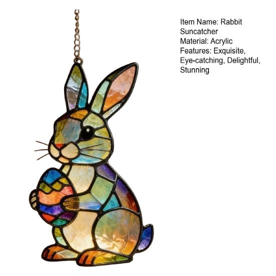 Osterhase Acryl Sonnenfänger Ornament im Buntglas-Stil Bunte Fensterhänge-Dekoration für Ostern Geburtstag Frühling Garten Hausdekor Geschenk