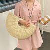 Sommerhalm Kvinner Half-moon Beach Handbag Rattan Håndlaget håndtak Mote Kintted Tote Bag