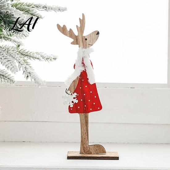 Rustic Holiday Centerpieces for Home Wooden Christmas Reindeer Figurines Handpainted Couple Elk Tabletop Ornaments Xmas Small Decorations