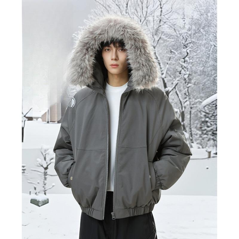 Men's Winter Hooded Parka Jacket Detachable Artificial Fur Collar Windproof Warm Bomber Outerwear