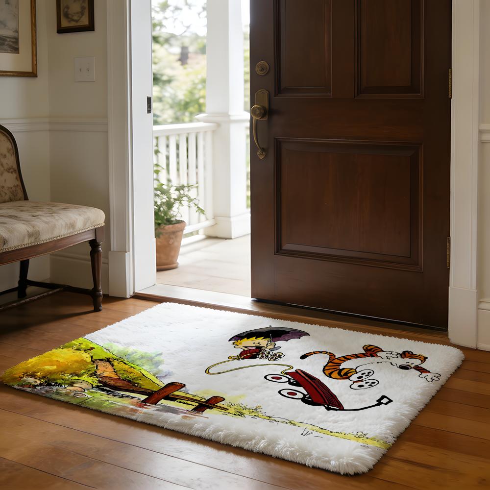 Calvin Und Hobbes Selbstklebende Kunst Bodenmatte Weiche Flanell-Absorbierende Matte Rutschfester Teppich Zuhause Schlafzimmer Badezimmer
