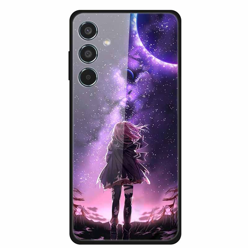 Glass Back Cover For Samsung Galaxy S24 FE Case S24FE Hard Tempered Glass Case For Samsung Galaxy M55 A16 Phone Case Soft Bumper