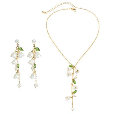 Bohemiean Bell Orchids Flower Earring Necklace Summer Preal Flower Leaf Earring
