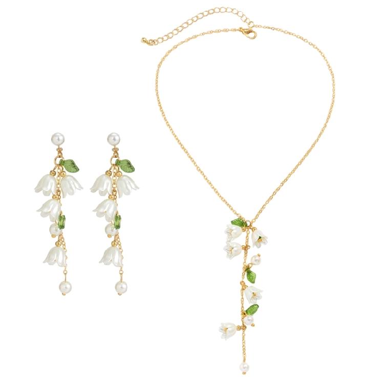 Bohemiean Bell Orchids Flower Earring Necklace Summer Preal Flower Leaf Earring