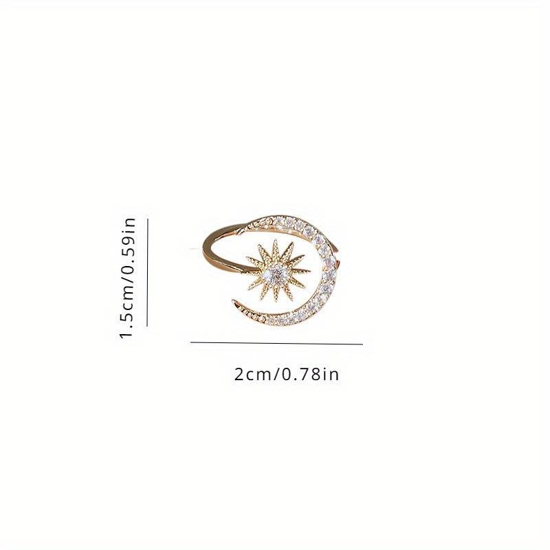 Luxurious synthetic zircon moon and sun open adjustable women's ring, simple and stylish