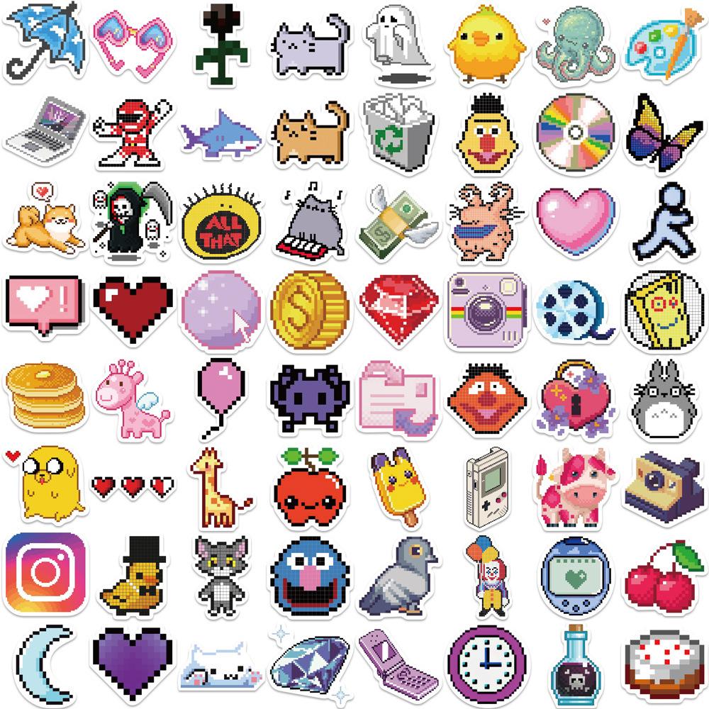 64 Ins Wind Pixel Wind Icon Graffiti Stickers Decorate Suitcase Pen Guitar Notebook Waterproof Hot DIY