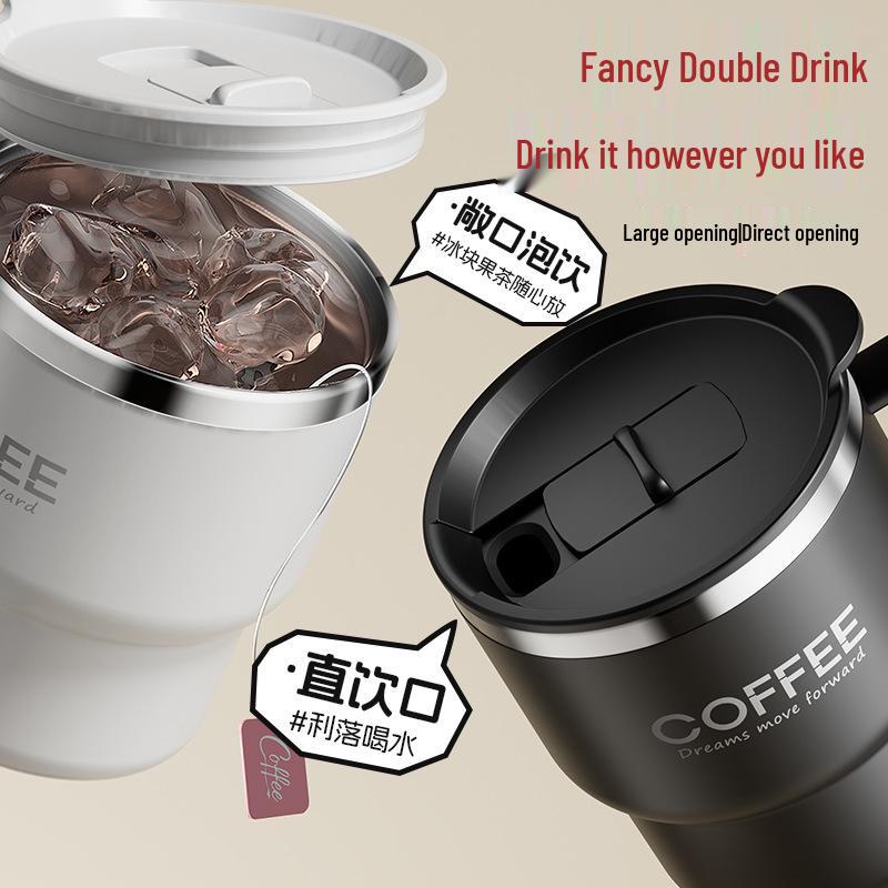304 Stainless Steel Double-Drink Anti-Slip Coffee Mug with Lid for Portable Office, Camping, and Household Use