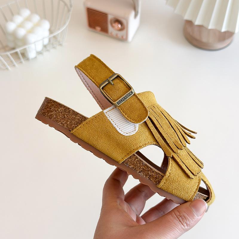 Fashion Kids Sandals 2025 Summer New Style Tassel Girls' Sandals Anti Slip Child Beach Shoes Simple Girls Closed Toe Sandal