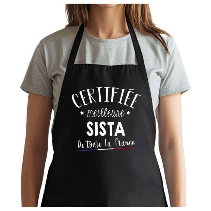 Tablier de cuisine - Tante Certifiée Meilleure de France - Noir - Coton résistant - Impression bretonne