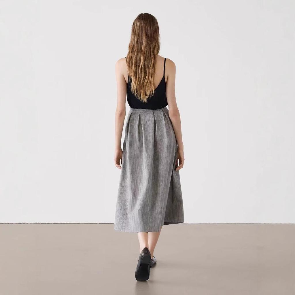 2024 Women's A-Line Pleated High Waist Mid-Length Skirt