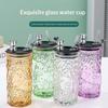 Glass Water Cup Women'S Coffee Cup With Lid And Straw Portable Home Tea Cup Office European-Style Vintage Milk Cup