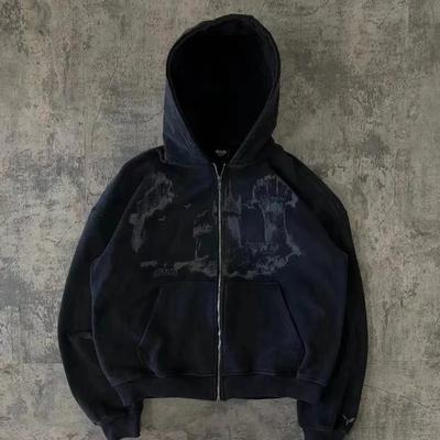 Harajuku Y2K Spring and Autumn Hooded Sports Cardigan Zipper Graffiti Print Long Sleeve Hoodie Jacket Plus Size