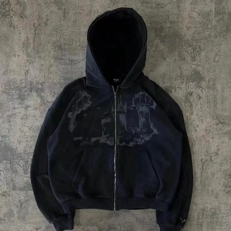 Harajuku Y2K Spring and Autumn Hooded Sports Cardigan Zipper Graffiti Print Long Sleeve Hoodie Jacket Plus Size