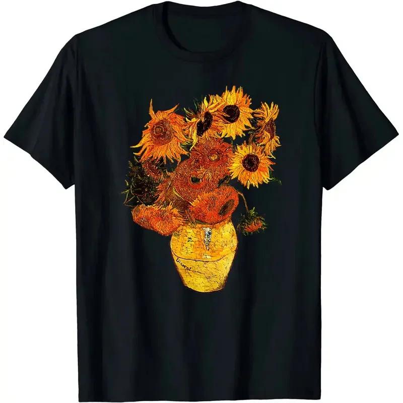Sunflowers Tee Vintage Yellow Flowers Art Painting T-shirt Men Popular Printed T Shirt  Tshirts Design
