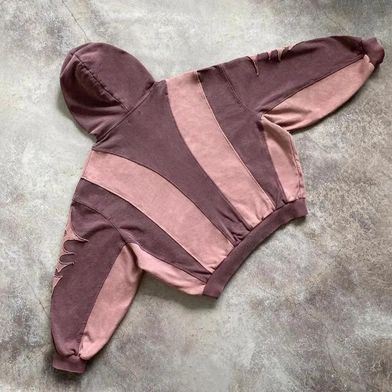 Sweat à capuche ample pour hommes et femmes, tendance collage de broderie Y2K européenne et américaine