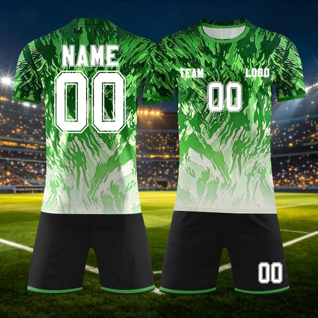 Customizable DIY Two Piece Sports Jersey Set with Short Sleeve Shirt and Shorts for Team or Individual Use