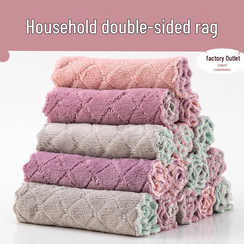 Thickened Coral Fleece Scouring Pad: Absorbent, Non-Stick Oil Kitchen Cleaning Cloth