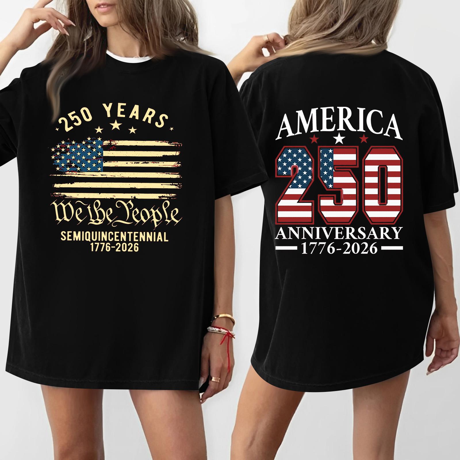 

Women s Casual Independence Day 250 Anniversary Printed T-shirt Round Neck Pullover Short Sleeve Top L чёрный
