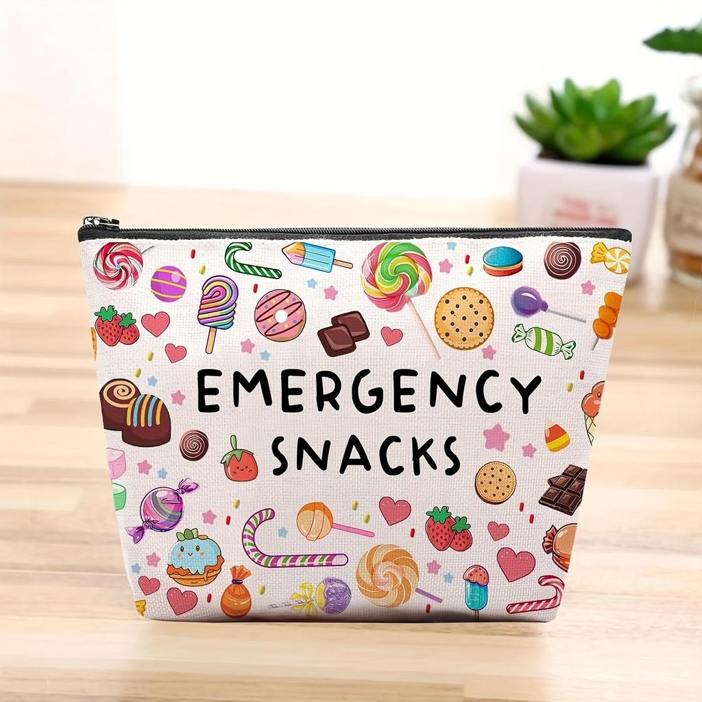 Emergency Snacks Makeup Bag Fun Candy Treat Design Lightweight Travel Pouch for Women Compact Cosmetic Organizer Zipper Closure
