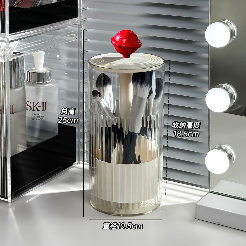 Transparent Makeup Brush Holder with Lid Automatic Lifting Dustproof Makeup Brushes Organizer for Vanity Cosmetics Storage Box