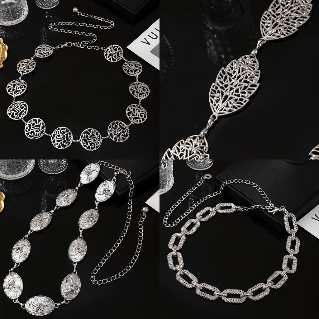 Vintage Boho Metal Waist Belt With Hollow Leaf Design For Summer Fashion