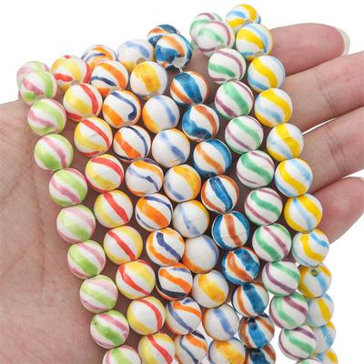 2pcs Handmade Ceramic Porcelain Beads Striped Hand Painted Beads Round Spacer Beads for DIY Necklace Bracelet Jewelry Craft Making Accessories