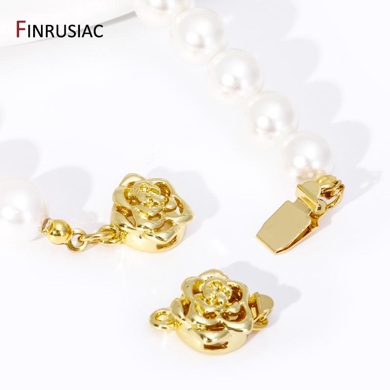18K Gold Plated Brass Flower Shape Pearl Clasps Connector Fasteners Lock Closure Clasps For Jewelry Making Findings