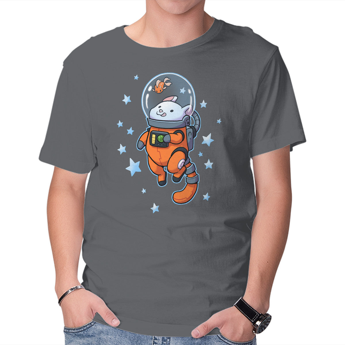 Unisex Crew Neck T-Shirt Catstronaut Graphic Short Sleeve Casual Tee XXXL