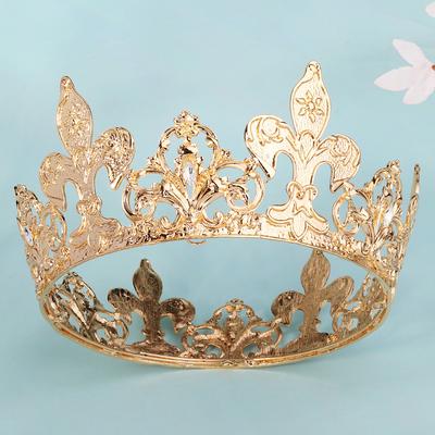New Gold Alloy Large Round Crown Bridal Wedding Opening Ceremony Tiara Hair Accessories for Important Occasions Gift