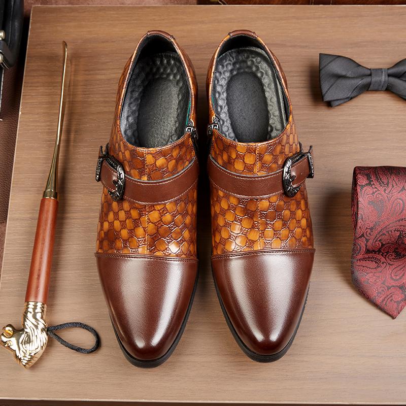 Mode Mode Braune Herrenschuhe mit Reißverschluss Hohe Absätze Oxfords Spitz Übergröße 46 Lederschuhe Höhenerhöhung Herren Hochzeitsschuhe