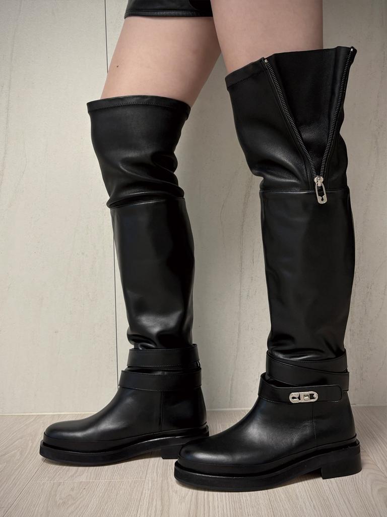 Blanc Toe Strap Thigh-High Boots35[F92-Black]