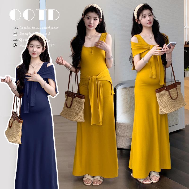 2026 Korean-Style Maternity Sleeveless Slimming Dress with Shawl L