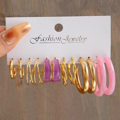 Cute Pink Acrylic Earring Set: 6 Fashionable Designs for Women