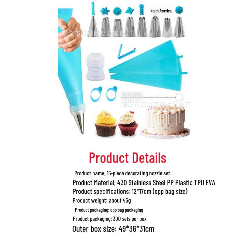 15-Piece Cake Decorating Piping Tips Set