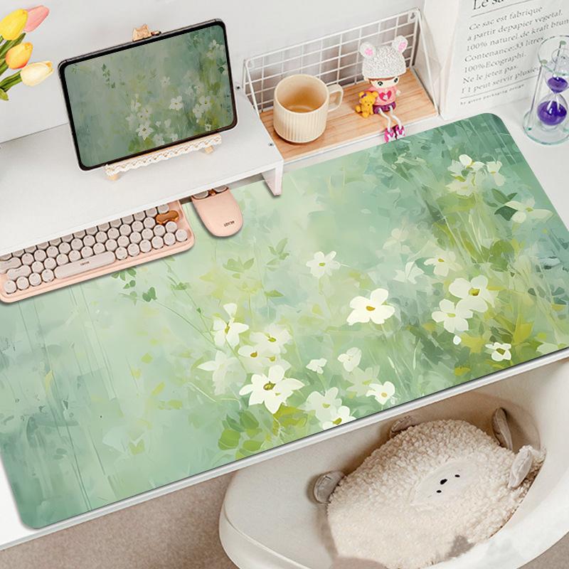 Tapis de souris créatif à l'aquarelle surdimensionné peinture à l'huile vert frais protection des yeux pour filles tapis de table d'ordinateur portable