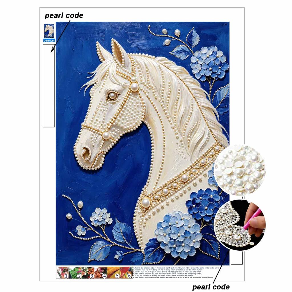 DIY Pearl Embroidery Diamond Painting Kit White Horse Floral Sparkling Beads Art Craft Handmade Decoration Gift for Home