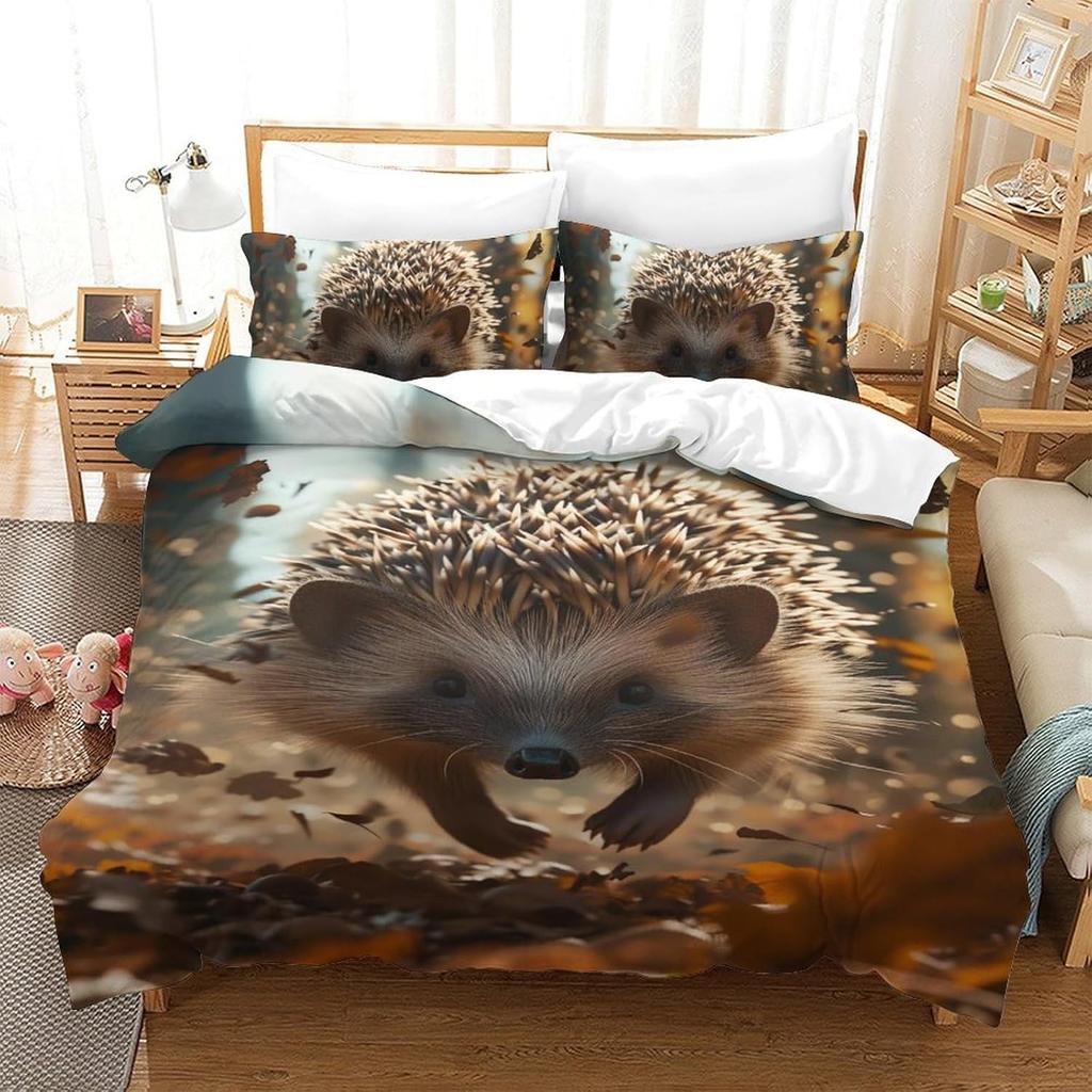 3D Hedgehog Print Duvet Quilt Cover Colorful Hedgehog Ultra Soft Microfiber with Zipper Unique Design for Kids Boys Teens Youth