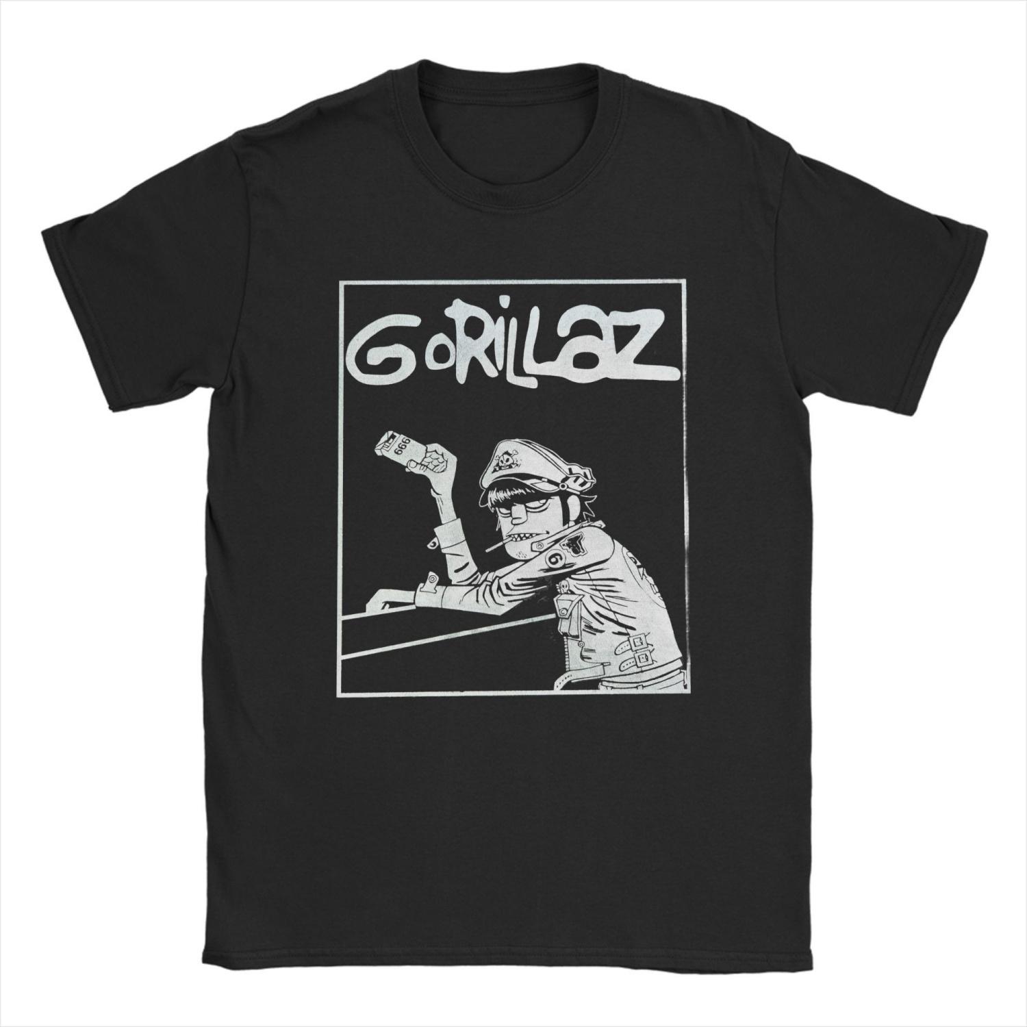 

Футболка с принтом панк-рока музыкальной группы Gorillazs, летняя, для отдыха, мужская, хлопковая, дышащая, размеры 4XL, 5XL, 6XL, футболки с коротким рукавом S чёрный