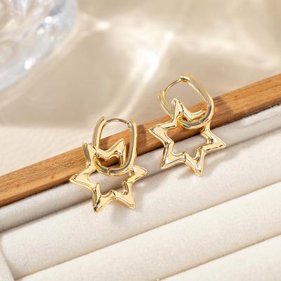 European & American Glossy U-shaped Star Earrings - Bold, Unique, Simple Style Hoops for Women