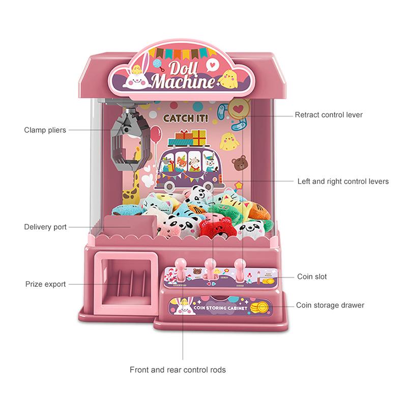 DIY Doll Claw Machine Kids Doll Machine Coin Operated Play Game Clip Doll Toys Large Claw Catch Toy Crane Machines Christma Gift