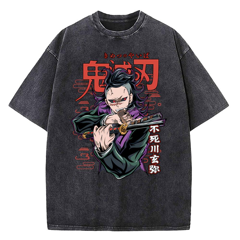 Harajuku Demon Slayer Grafik T-Shirt Herren Vintage Anime Gewaschene T-Shirts für Damen Streetwear Sommer T-Shirts T-Shirt