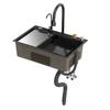 Drop in Single Bowl Bar Sink Black Waterfall Kitchen Sink, Stainless Steel with Cup Rinser, In/Undermount Farmhouse Workstation Multiple Accessories