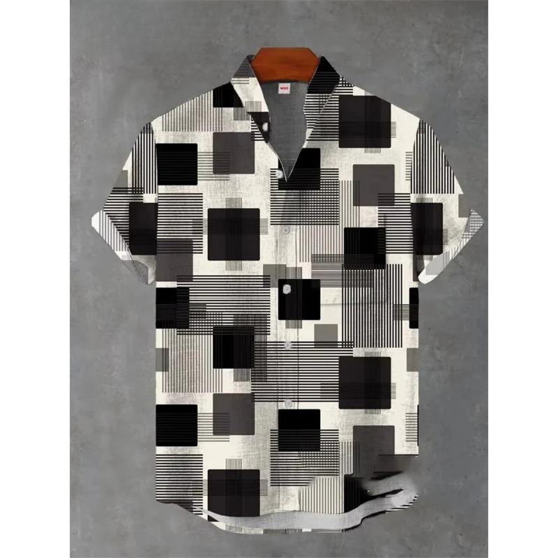 Vintage Men's Shirt 3D Printed Shirt Men's Casual Short Sleeved Top Fashionable Men's Lapel Button Shirt Men T-shirt Polyester