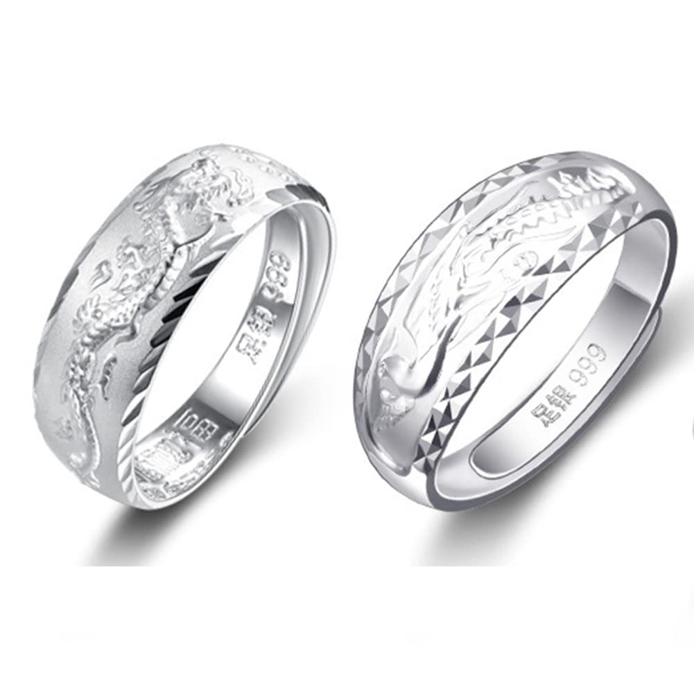 Free 999 Silver Stylish Dragon Carved Pure Silver Adjustable Wedding Fashion Accessory [Rockyu] Men's Ring, Size, Ring, Ring, Ring, Size, Ring,