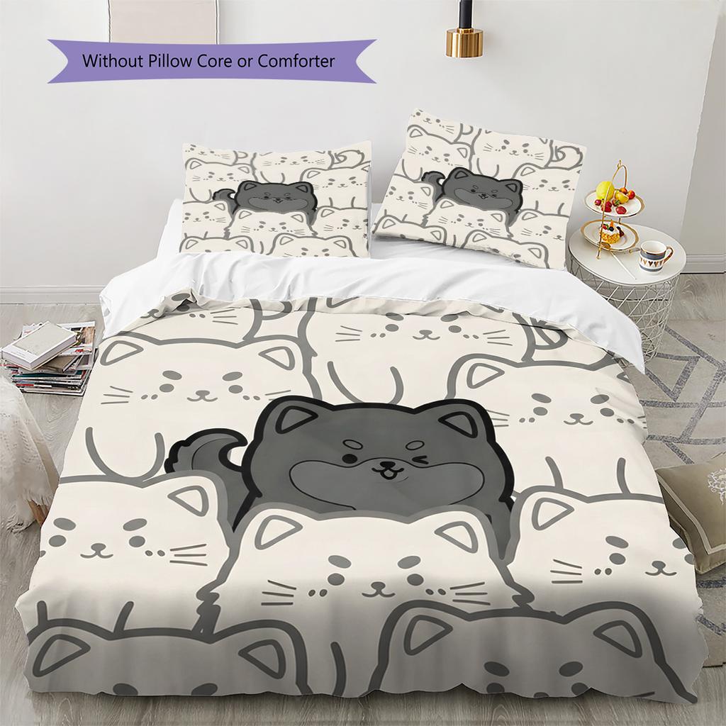 Shiba Inu Pattern Bedding Quilt Set Quilt Cover Pillowcase Home Decoration Birthday Gift (1 * duvet cover + 2 * pillowcase, without core)