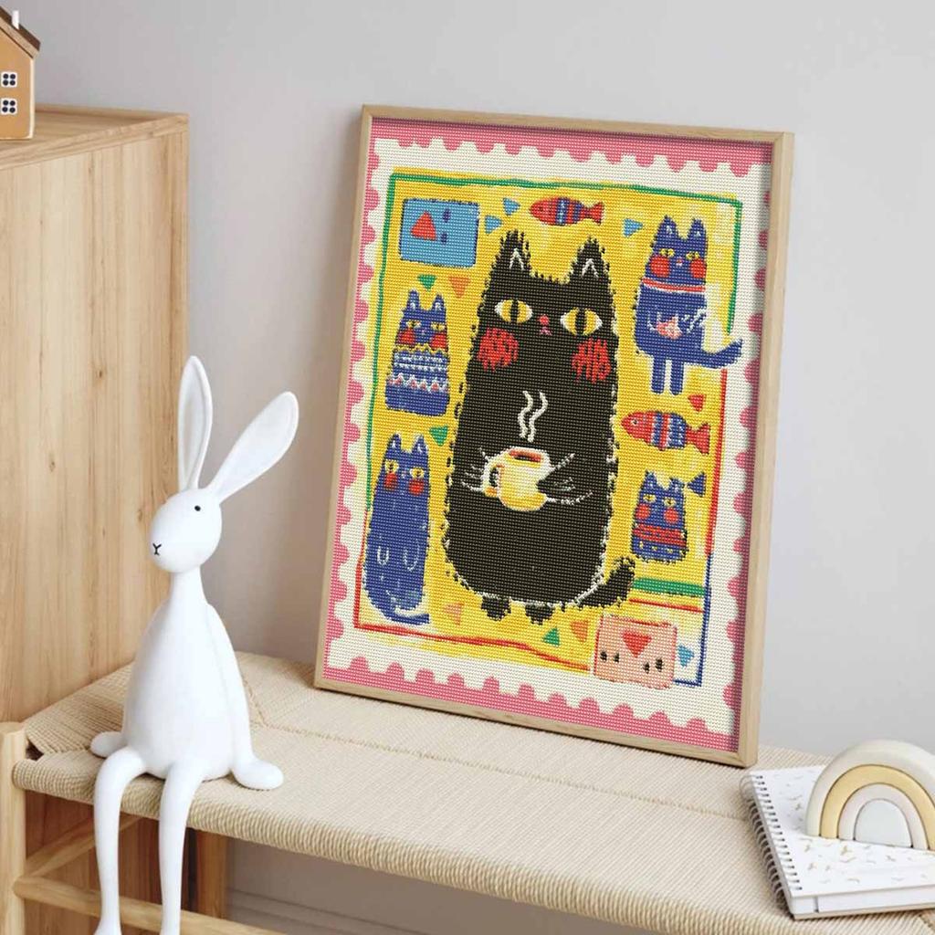 Diamond Painting Kit Full Diamond Round Mosaic Black Cat Coffee Fish Home Decor Gift