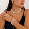 Zestaw biżuterii z imitacją kamieni szlachetnych i pereł Wielowarstwowy naszyjnik z koralików Kolczyki Naszyjnik Zestaw bransoletek Dopasowany zestaw biżuterii Biała perła