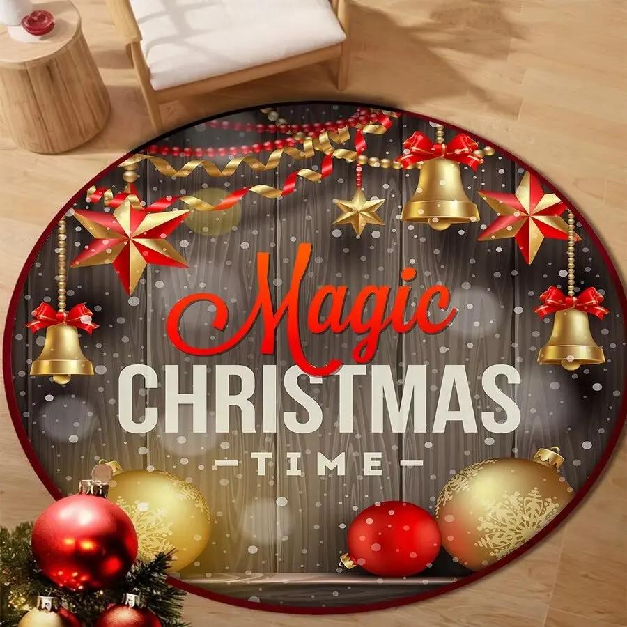 Christmas Snowflake Round Carpet for Living Room Decoration New Year Home Bedroom Large Rug Soft Non-slip Cloakroom Floor Mat