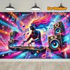 2D-Ebene, ein lebendiges DJ-Performance-Hintergrundbanner mit bunten Lichtern und Wirbeln